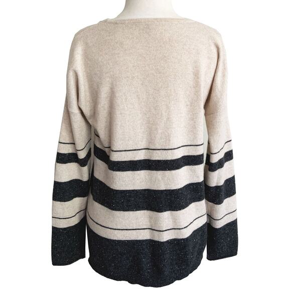 Project Sweater 100% Cashmere Tan Striped Pullover Long Sleeve Knitted Size S - Picture 3 of 5